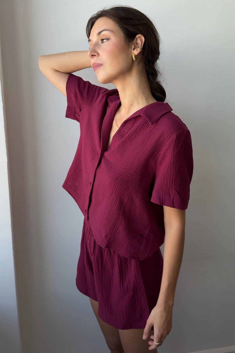 Shirt in cotton muslin / 12 / 01 / dark raspberry