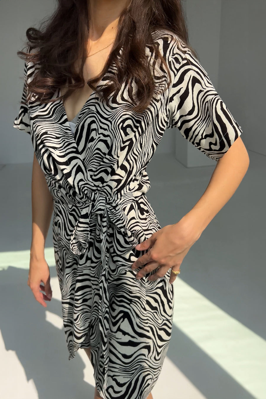 Dress in viscose & linen blend / 03 / 20 / zebra stripes