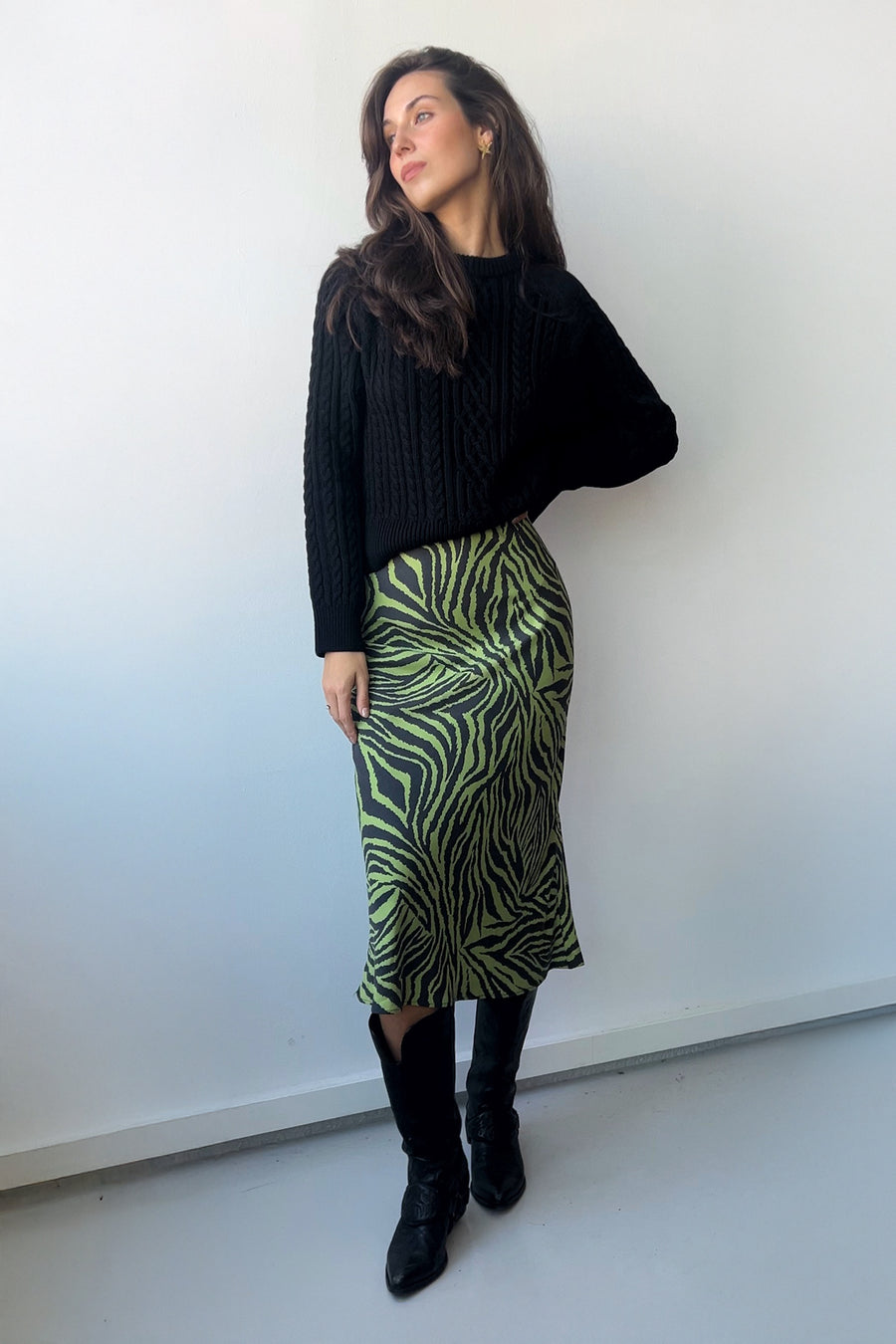 Skirt in viscose / 07 / 13 / green onyx