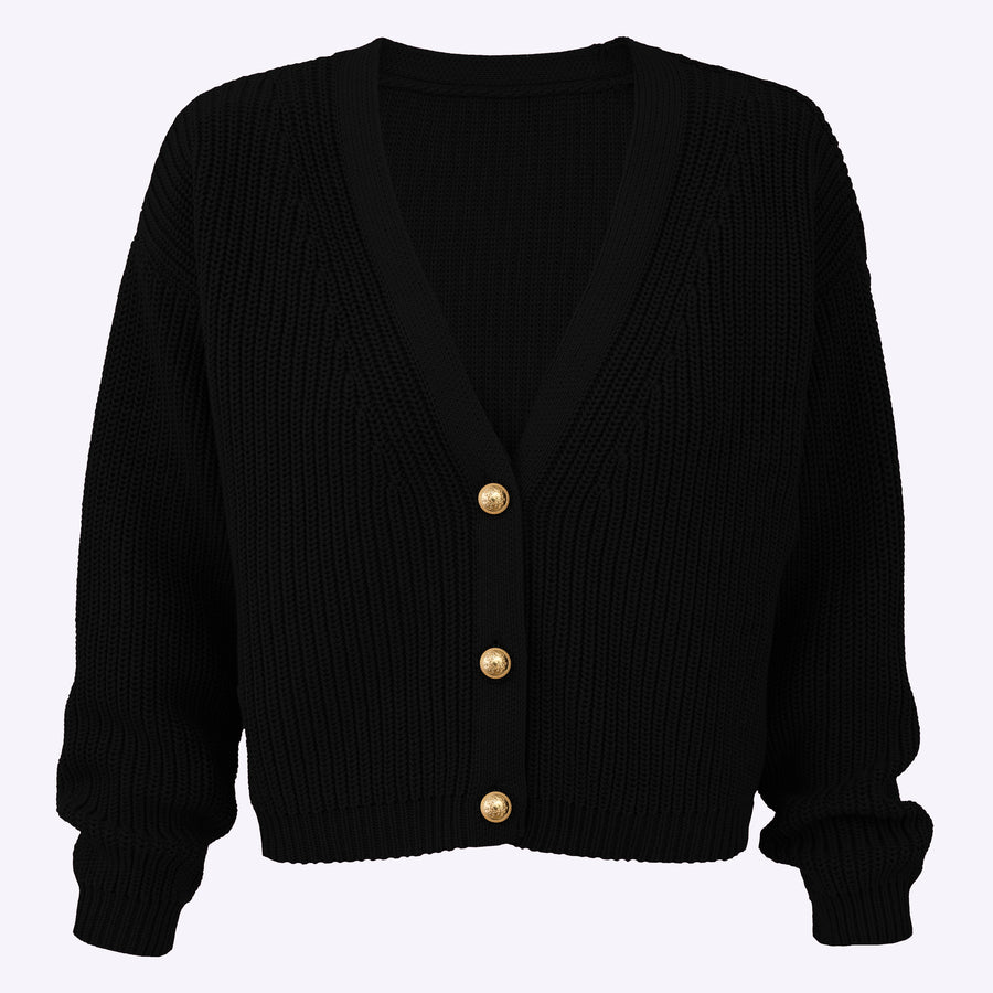 Cardigan in organic cotton / 16 / 06 / onyx black / gold metal buttons