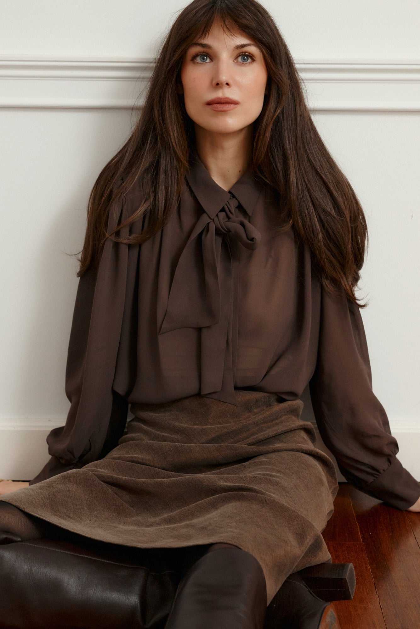 Skirt in lyocell & viscose blend / 07 / 13 / milk chocolate