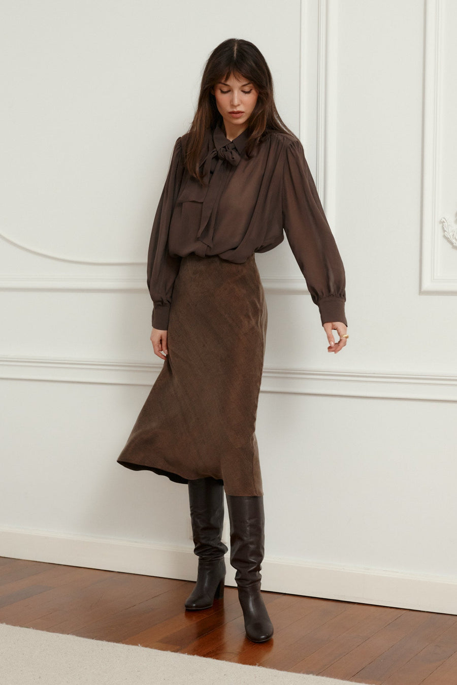 Skirt in lyocell & viscose blend / 07 / 13 / milk chocolate