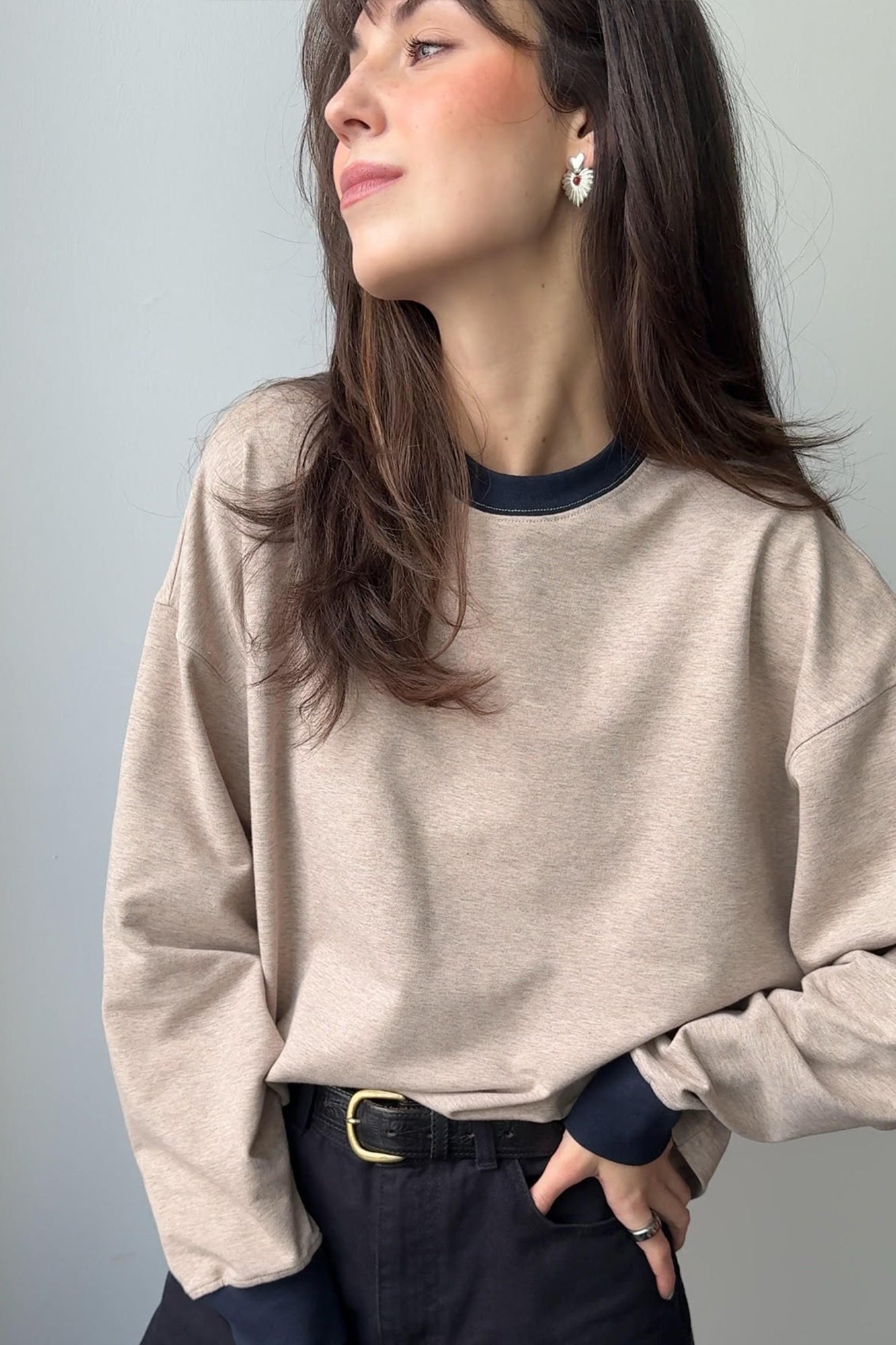 Sweatshirt in cotton / 17 / 22 / cappuccino / navy