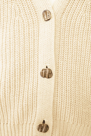 Cardigan in organic cotton / 16 / 06 / cream white / gold wave buttons